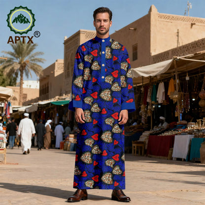 APTX Men's Jubba Thobe Embroidered Robe Single-Breasted Loose Fit Casual Wedding Church Outfit Muslim Fashion 2514020