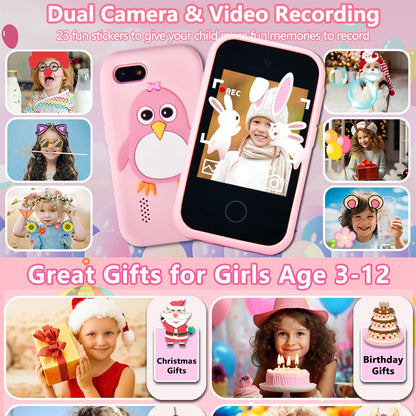Smartphone Toy Kids with 44 Puzzle Games Dual Camera MP3 Player, Touchscreen Learning Toy Phone with Case for Boys Girls Gifts