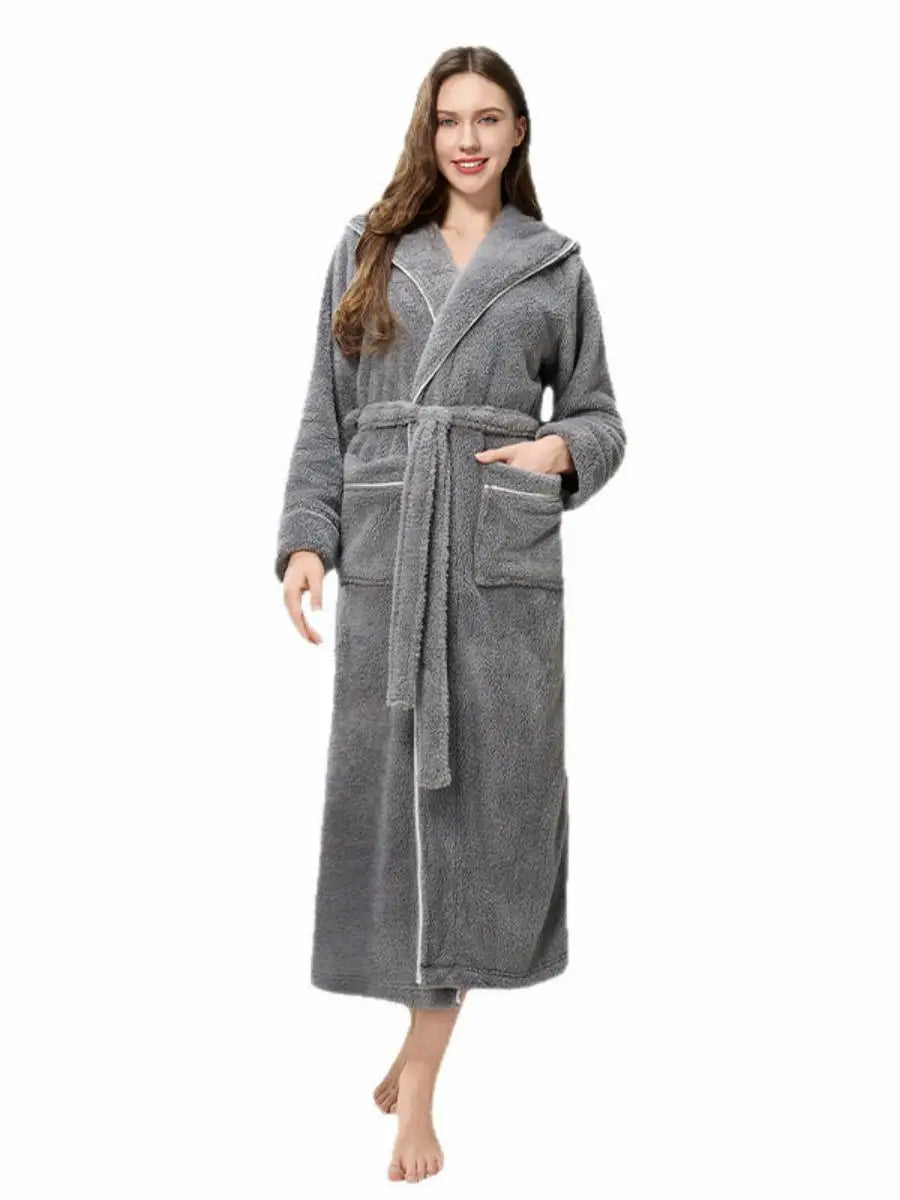 Couples Thickened Hooded Bath Robe Warm Sleepwear for Men And Women Cotton Velvet Winter Home Clothes Unisex Pajamas
