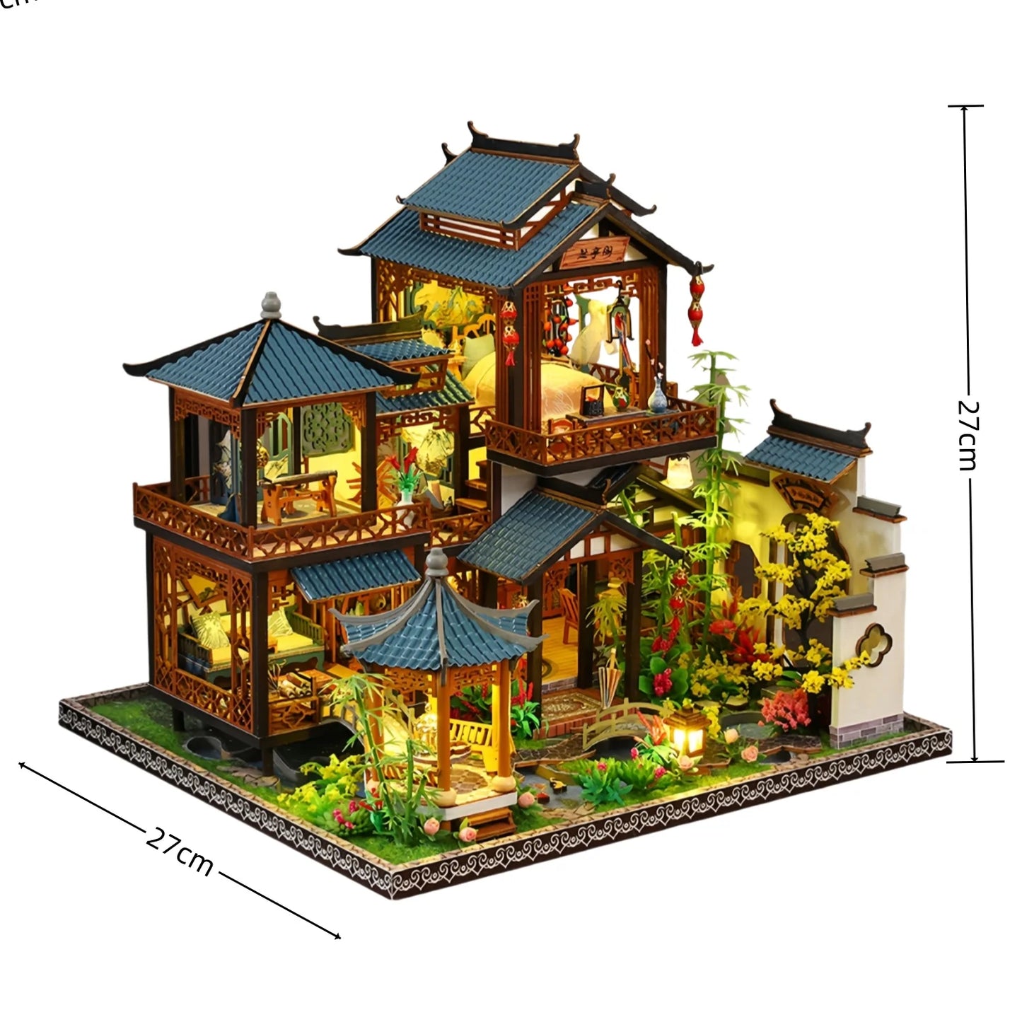 DIY Miniature Dollhouse Traditional Chinese Courtyard,3D Wooden Puzzle DIY Kit with LED Light, Creative Birthday Gift Home Decor