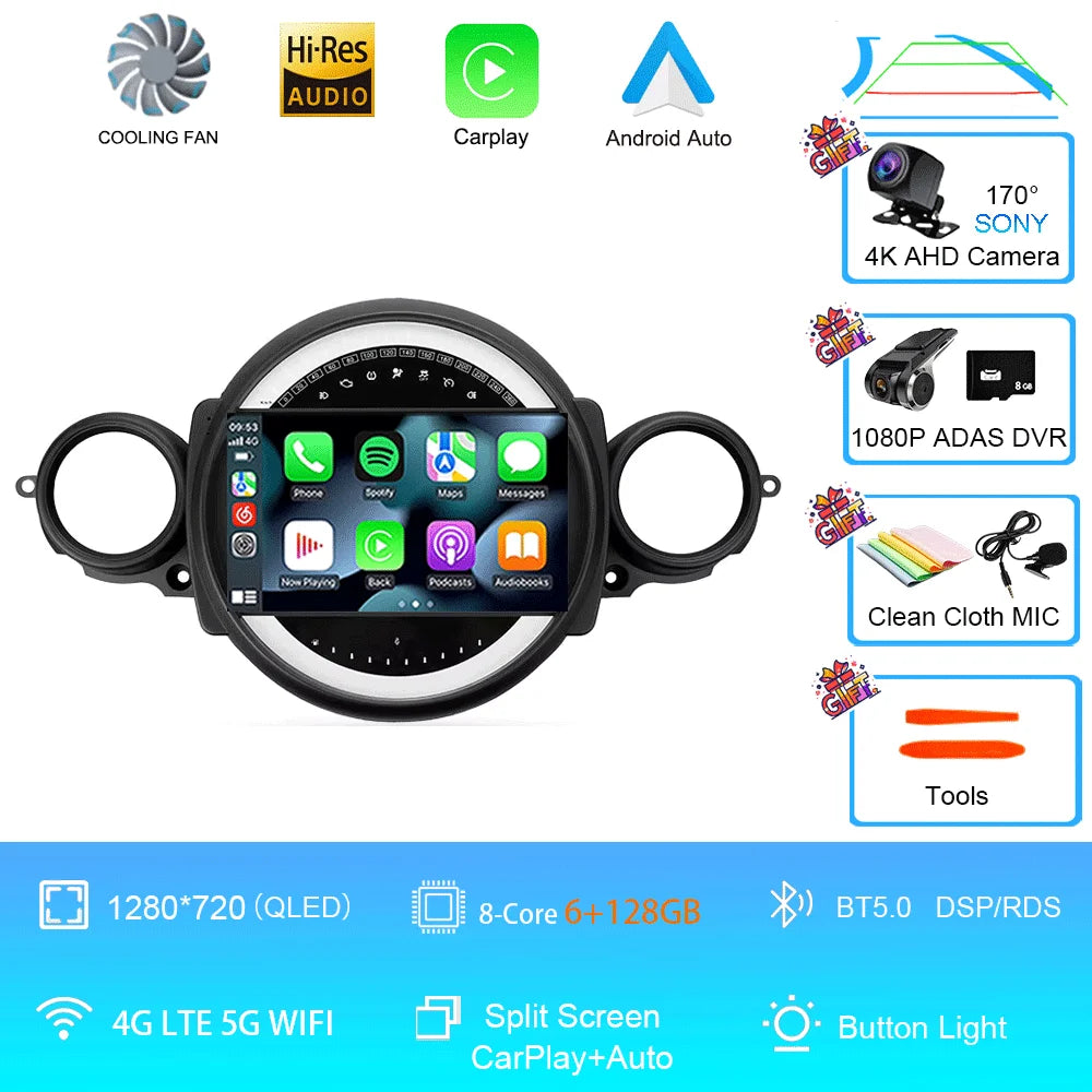 Car Radio Android 16 For BMW Mini Cooper R56 R60 R51 2006 - 2015 GPS Carplay Navigation Stereo Auto DSP BT DVD Multimedia Player
