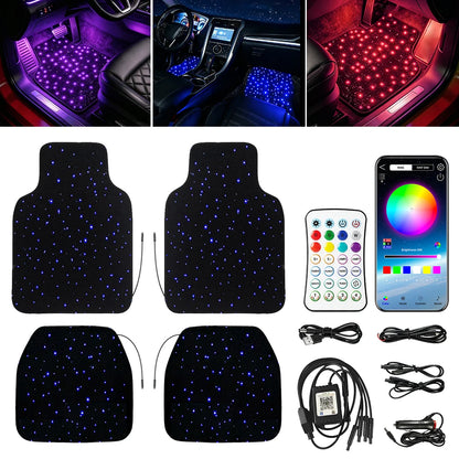 4pcs Starlight LED Car Floor Mats, App Control Washable Fiber Optic Lights Universal Automotive Decoration Atmosphere Light