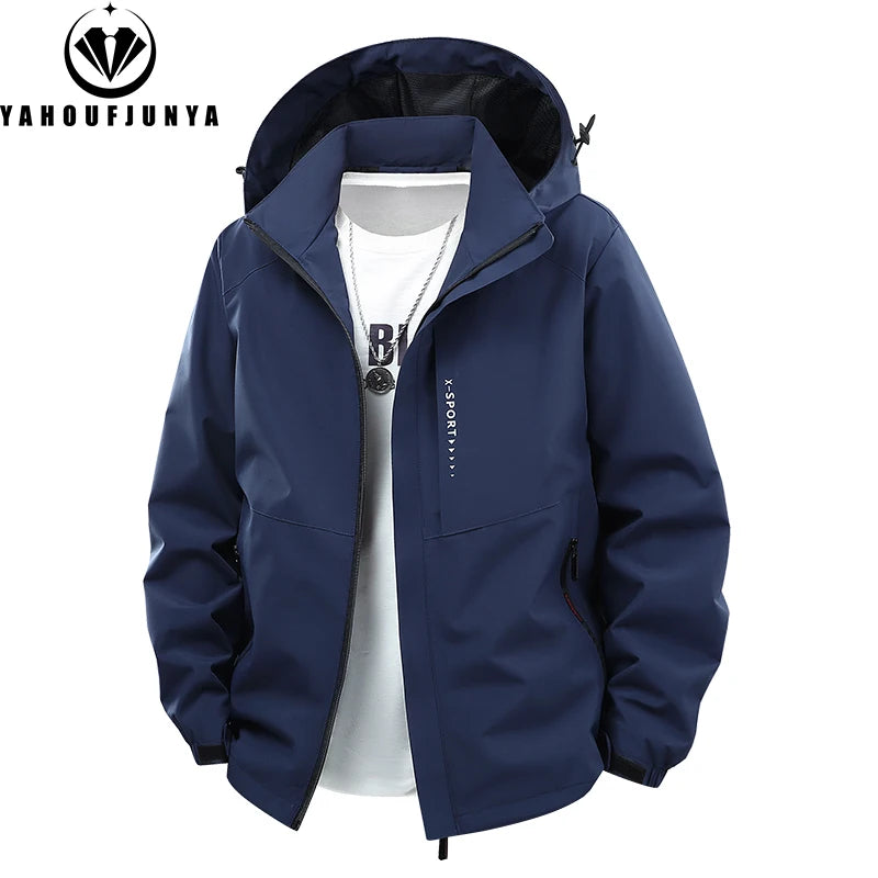 Spring Men Outdoor Leisure Windbreak Removable Hooded Jacket Men Autumn Many Pocket Fashion Brand Jacket Coat Male Clothing 8XL