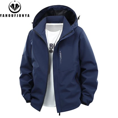 Spring Men Outdoor Leisure Windbreak Removable Hooded Jacket Men Autumn Many Pocket Fashion Brand Jacket Coat Male Clothing 8XL