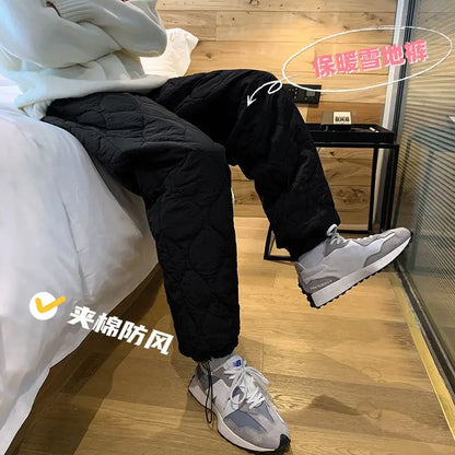 Down Pants Autumn and Winter Quilted Warm Down Pants Fashion Men's Women's Leggings Cotton Pants 6xl for 150kg Casual Pants