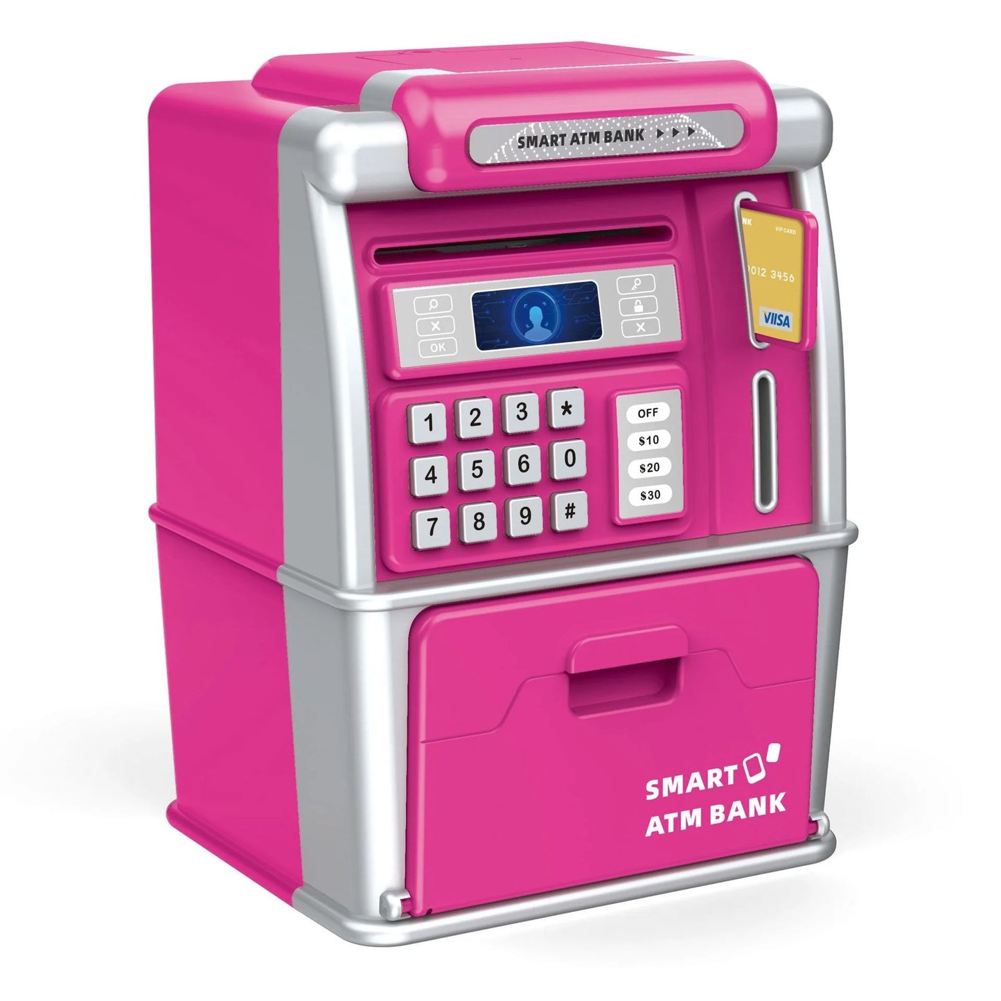 Children Mini Bank Electric ATM Machine Simulation Savings Piggy Bank with Power-Off Memory and Debit Card Pretend Toys for Kids