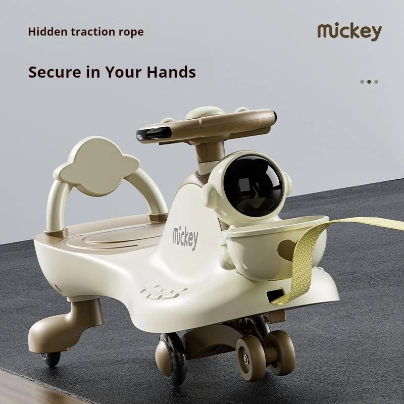 Mickey Kids Twist Car Ride On Toy For 1-3 Years Old Toddlers Universal Anti Rollover Silent Wheels With Music Flashing Lights