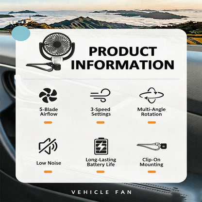 Car Cooling Clamp Fan Brushless Motor USB Rechargeable Fan  3 Speed Wind Rotatable Portable 5 Leaves Fan Car Electronic Tool