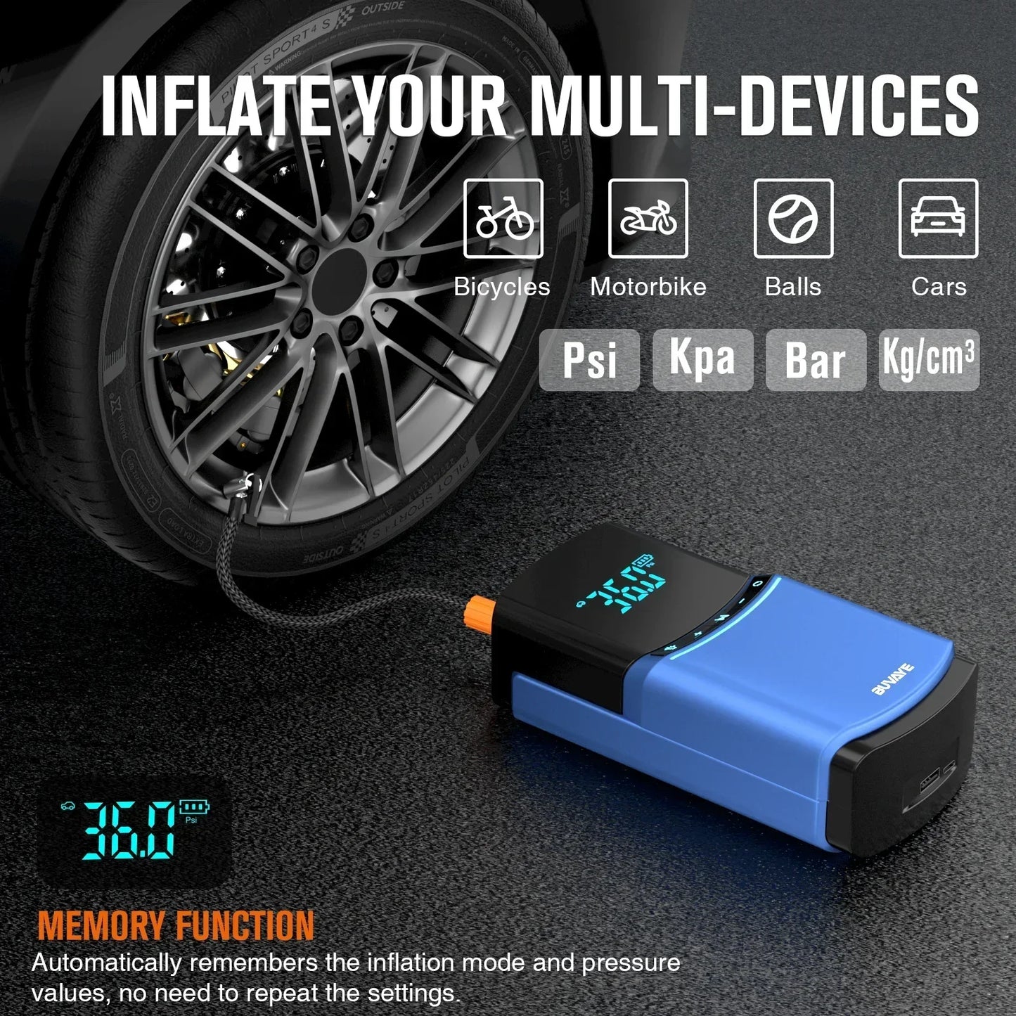 BUVAYE Car Jump Starter 150PSI Air Pump 2000A Jump Starter Car Battery Starter Jumper Car Starter Tire Compressor Powerbank