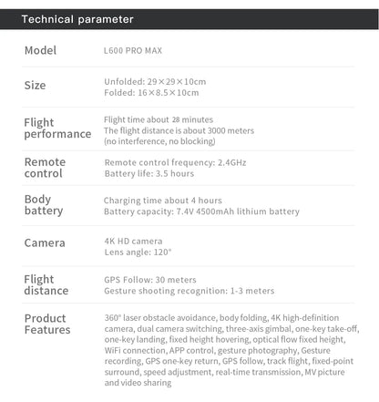 L600 PRO MAX GPS Drone Professional 4K 3-Axis PTZ HD Dual Camera Obstacle Avoidance Brushless Motor 5G WIFI RC Quadcopter Toys