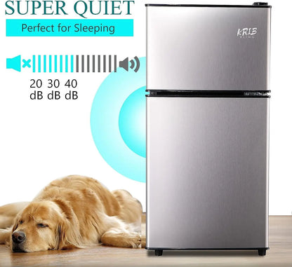 3.5Cu.Ft Compact Refrigerator Mini Fridge with Freezer, Small Refrigerator with 2 Door, 7 Level Thermostat Removable Shelves for Kitchen, Dorm, Apartment, Bar, Office, Silver