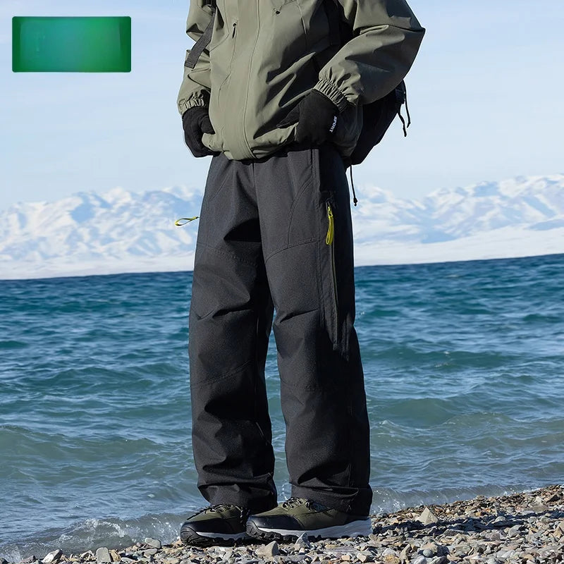 Thickened down Trousers for Men Winter Warm Waterproof Mountain Climbing Workwear Sports Pants Youth Casual Long Pants Polyes...