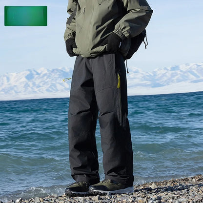 Thickened down Trousers for Men Winter Warm Waterproof Mountain Climbing Workwear Sports Pants Youth Casual Long Pants Polyes...