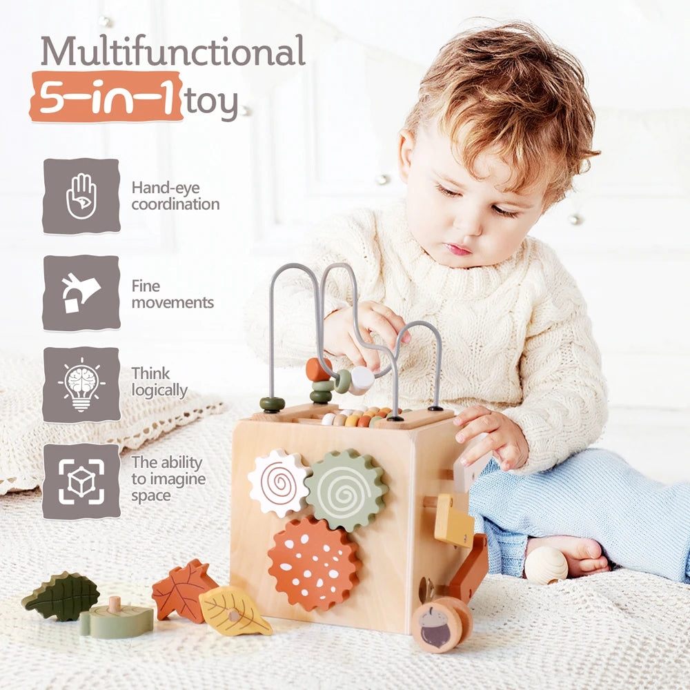 Children's Montessori Toys Wooden Building Blocks Shape Matching Toys Kids Educational Wooden Box Puzzle Toys Stacking Game