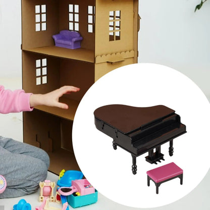 Dollhouse Mini Grand Piano Interactive Flip Cover Miniature Musical Instrument Furniture for Doll House Living Room