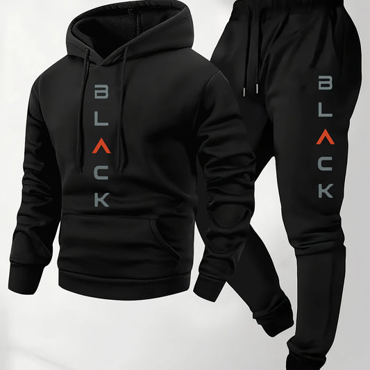 Men's fashionable printed hooded sweatshirt and sweatpants soft and comfortable autumn and winter hot item warm hooded set