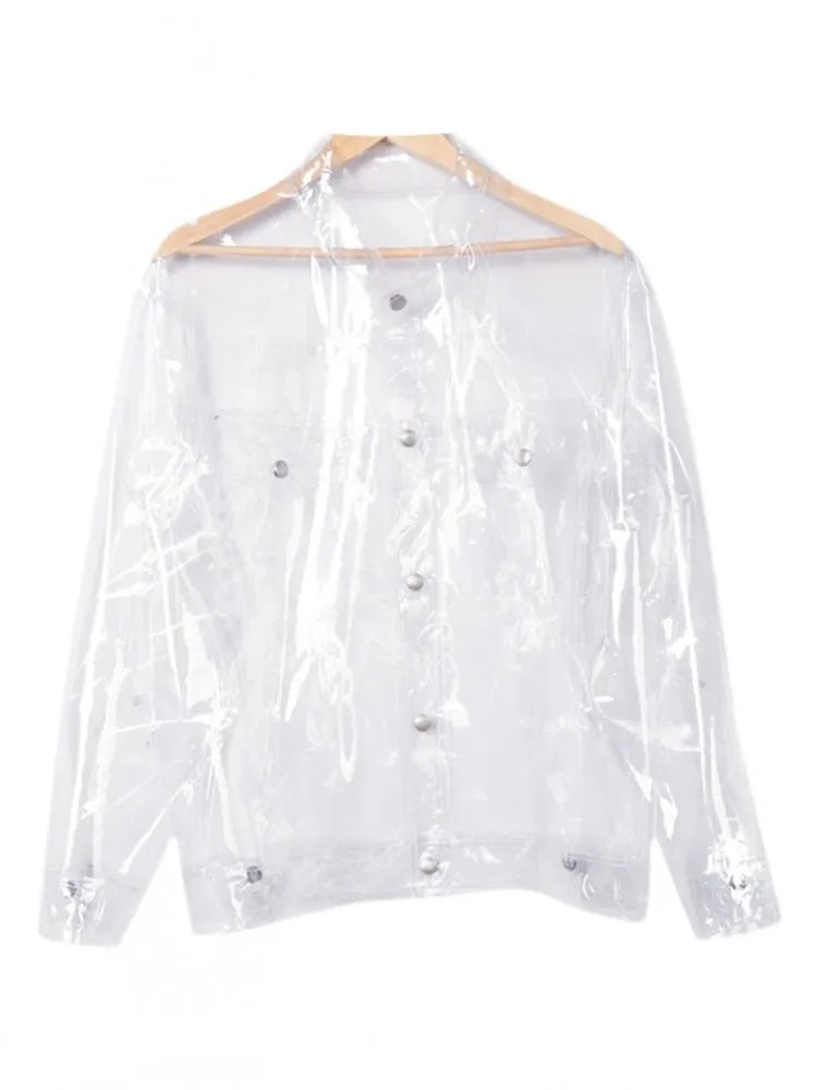 Runway Personality Coats Performance Costume Mens Transparent Jacket  Single Breasted Long Sleeve Fashion Streetwear Outerwear