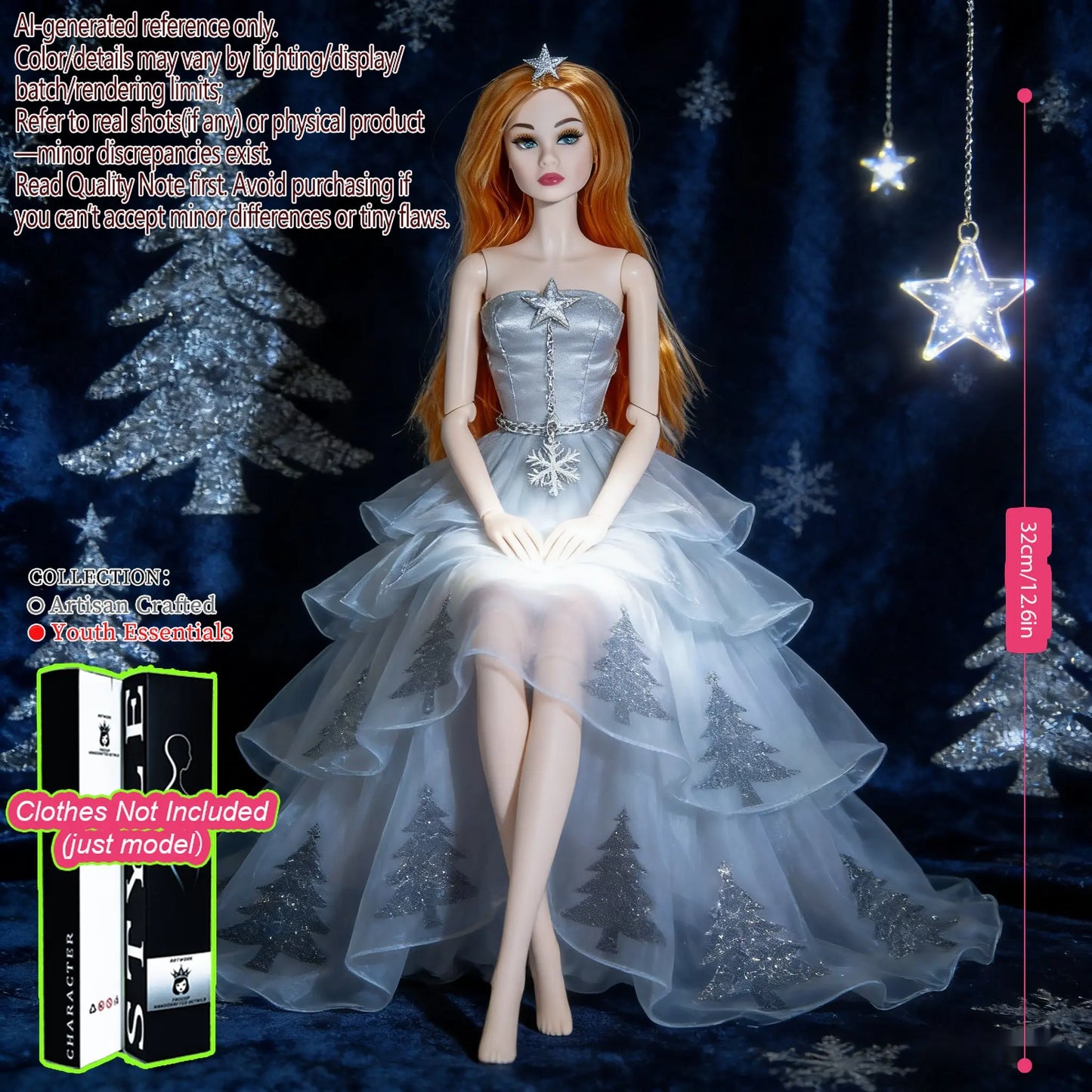 Multi-Poseable 12.6in 1/6 BJD - 12-Articulated, Realistic Makeup, Collector’s Gift, Desktop Display (No Clothing)