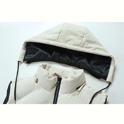 Winter Down Cotton Vest Jacket Men Waterproof Zipper Detachable Hat Sleeveless Coat Man Hooded Stand-Up Collar Casual Waistcoat