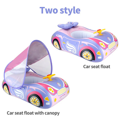 Kids Car Swimming Seat Float Ring Inflatable Infant Floating For Summer Swim Boat Circle Bathing Water Toy with Canopy