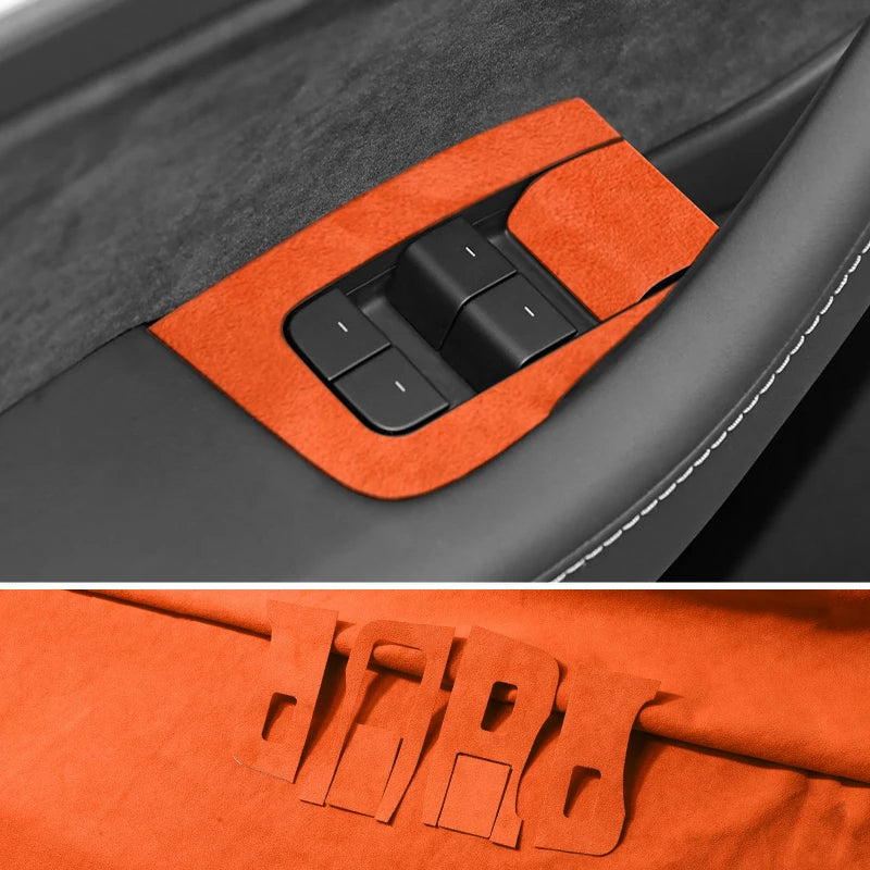 Top Suede For Tesla Model 3(2019-2023) Model Y(2019-2024) Car Window Control Panel Button Trim Sticker Interior Tuning Accessory