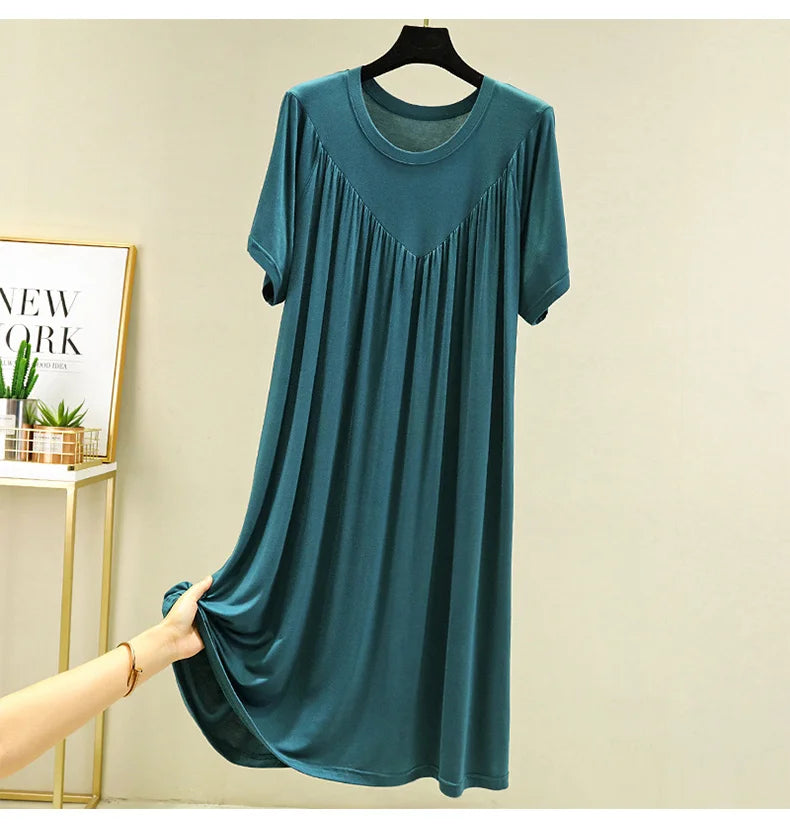 Loose plus Size Sp Dr Modal Women's Summer Thin Home Gown Skirt Sle round Ne ort Sve Long Dr Korean Sle