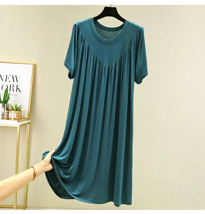 Loose plus Size Sp Dr Modal Women's Summer Thin Home Gown Skirt Sle round Ne ort Sve Long Dr Korean Sle