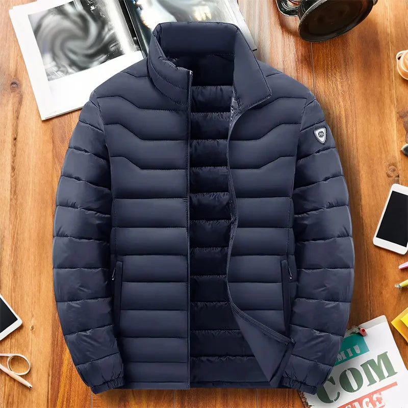 Men's Solid Color High Collar Parkas Zipper Pocket Puffer Jacket Man Autumn Winter Warm Thick Parka Coat Padded Overcoat for Men
