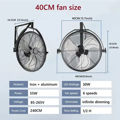 Nwe LED Wall Fan Remote Control 6 Speed Electric Fan Ventilation Multi-Adjustable Oscillating Head Timer Ceiling Fan Light