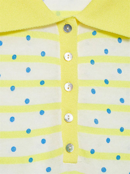 Women's Top 2026 New Fashion Summer Polka Dot Striped Knit Top Elegant Chic Vacation Style Ladies Top
