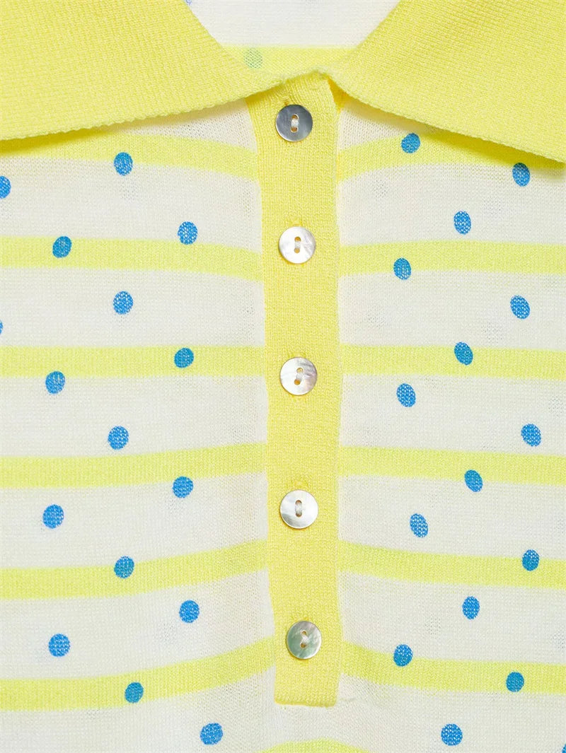 Women's Top 2026 New Fashion Summer Polka Dot Striped Knit Top Elegant Chic Vacation Style Ladies Top