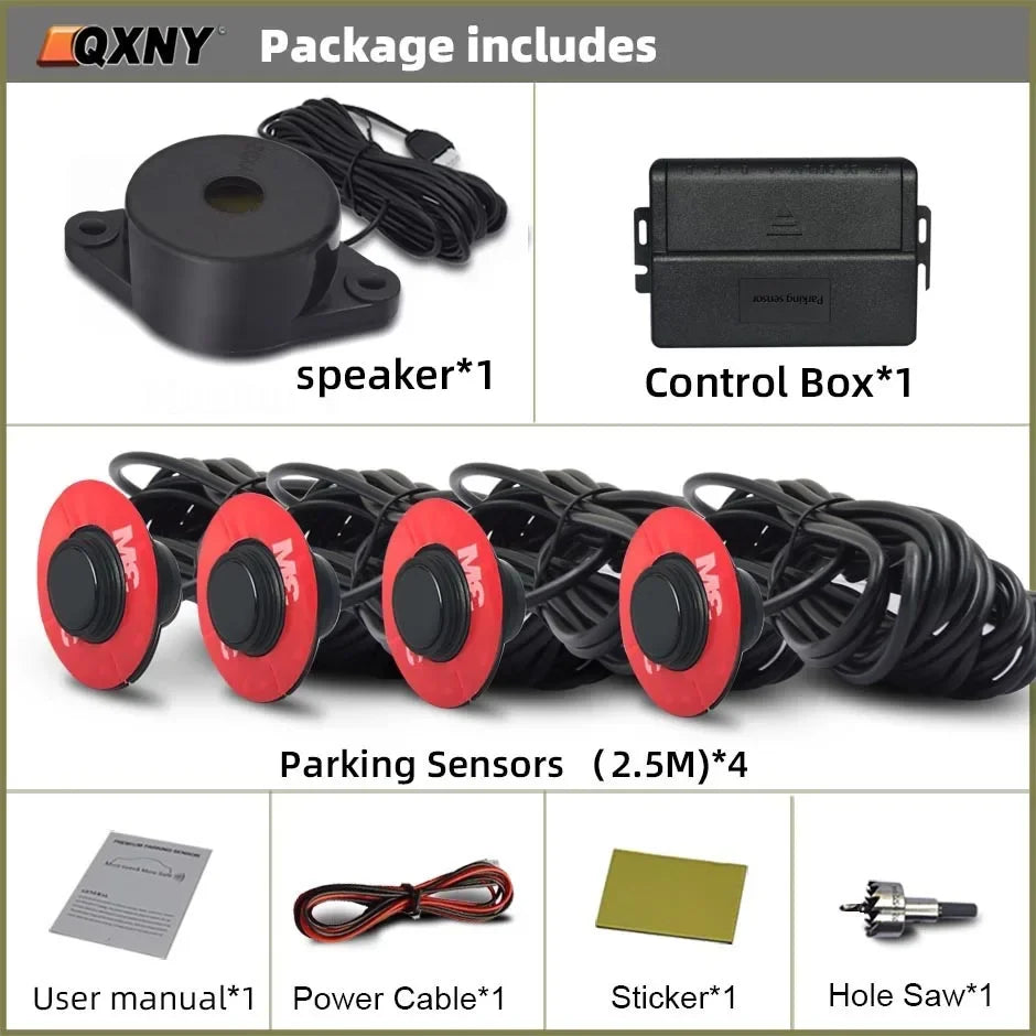 Flush Mount 4 Probe Reverse Parking Sensor Adjustable Depth Bumper Backup Radar System with Distance Alert  Aid