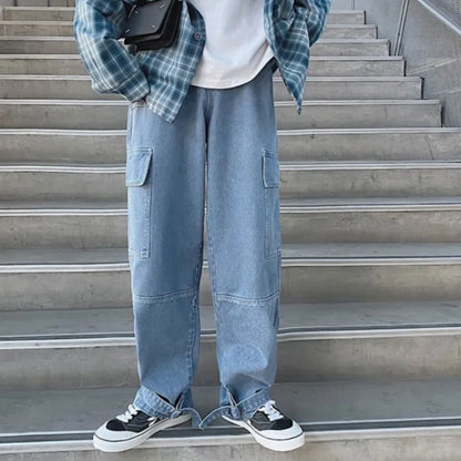 Cargo jeans Men Loose Straight Baggy Men's Jeans Mopping pants hip hop Streetwear Skateboard Neutral denim Wide Leg Denim pants