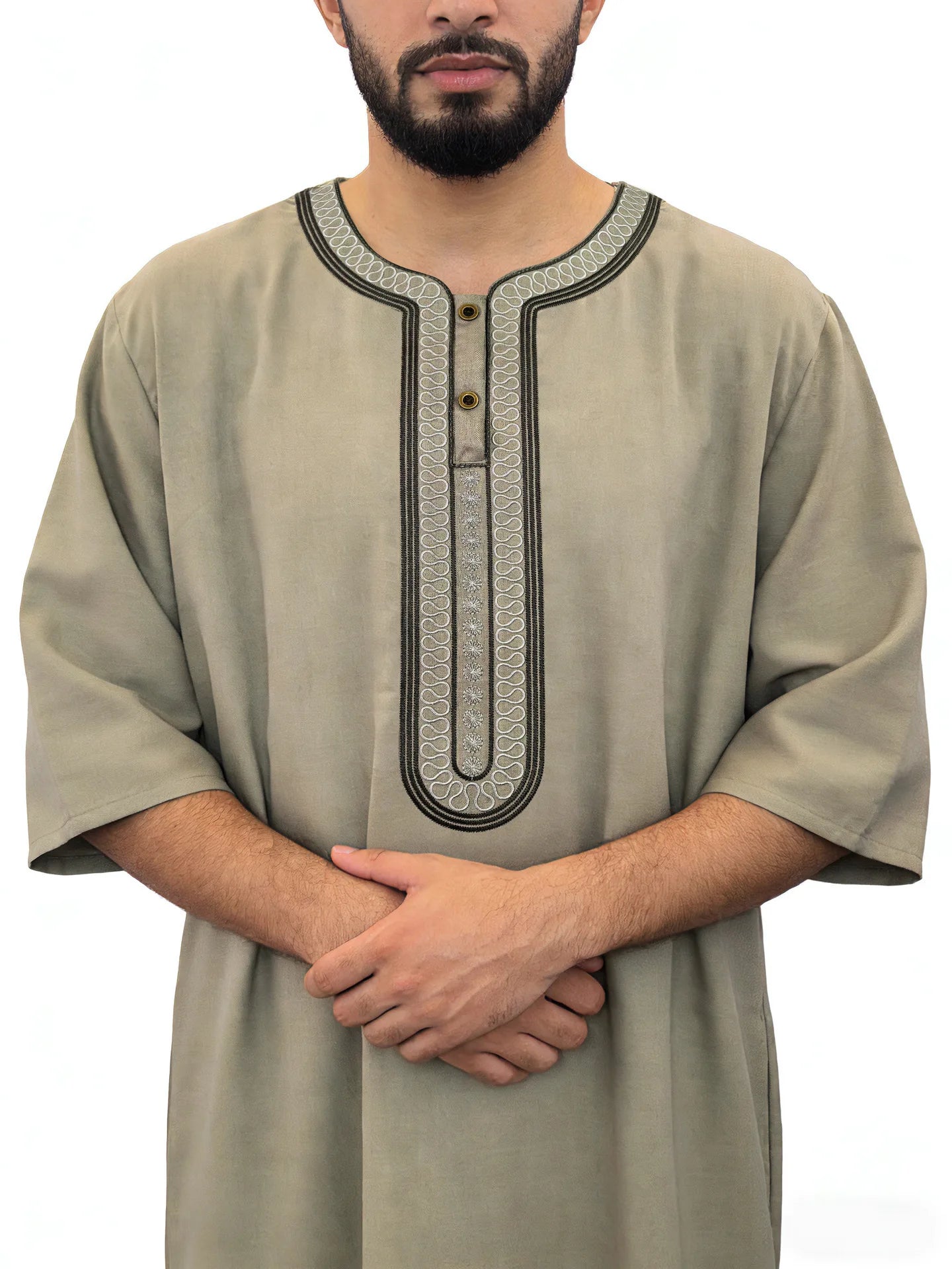 2026 New Model Men's Long Robe With Embroidery And Side Pockets Muslim Long Dress Robe Abaya Ramadan Dubai Luxury Islam Elegant