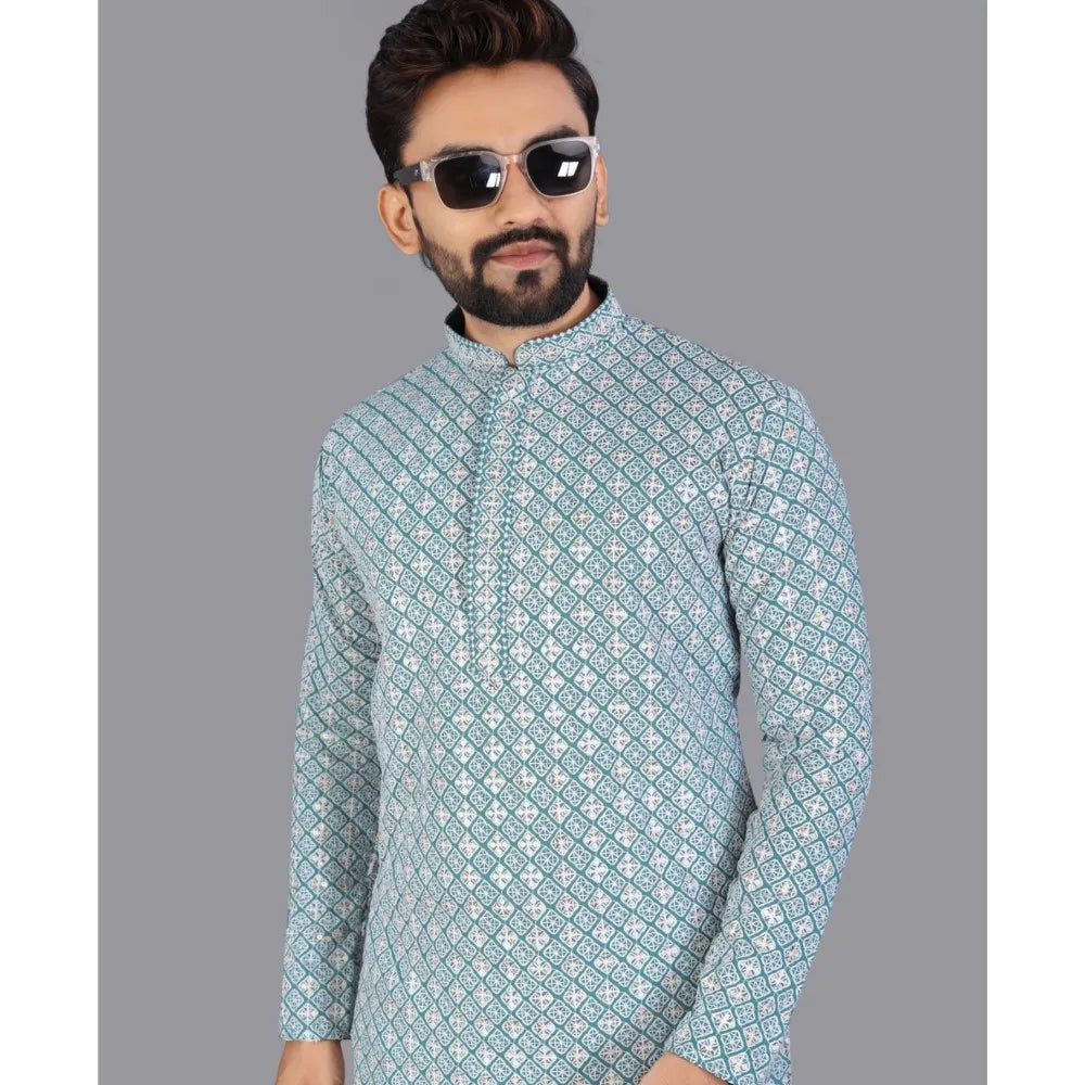 Luxury Islamic Arabic Abaya Robe National Style Ethnic Print Stand Collar Youth Mid-length Ropa Arabe Hombre Kurta For Men