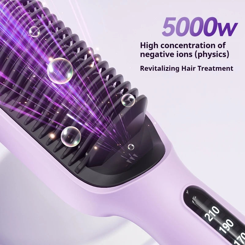 Negative Ion Hair Straightener Brush 2 in 1 Straighten and Curl 5000W 3 Temperature Settings Fast Heating Anti Scald Portable