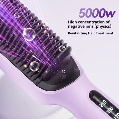 Negative Ion Hair Straightener Brush 2 in 1 Straighten and Curl 5000W 3 Temperature Settings Fast Heating Anti Scald Portable