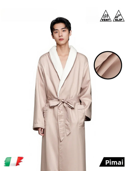 PinkBread Coral Fleece Thickened Warm Hooded Couples Sleep Robe Men's Bathrobe Luxury Home Clothes Winter Season Polyester Fiber