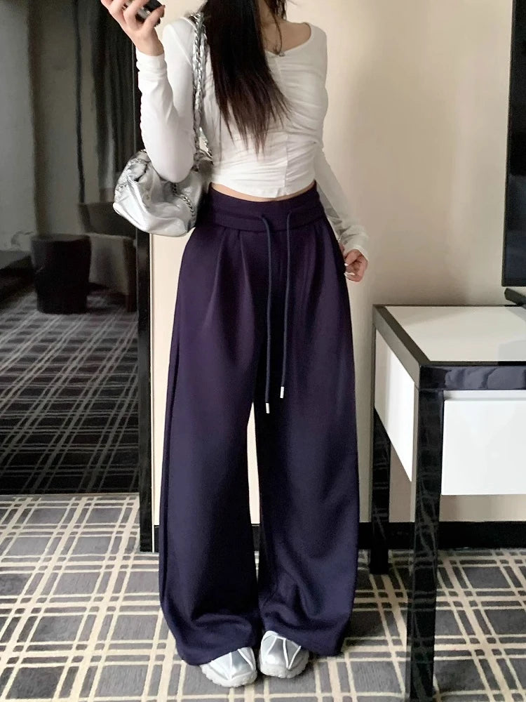 High Waist Wide Leg Sport Pants Women Loose Lazy Style Spring Autumn Casual Straight Long Trousers Comfortable High Waist