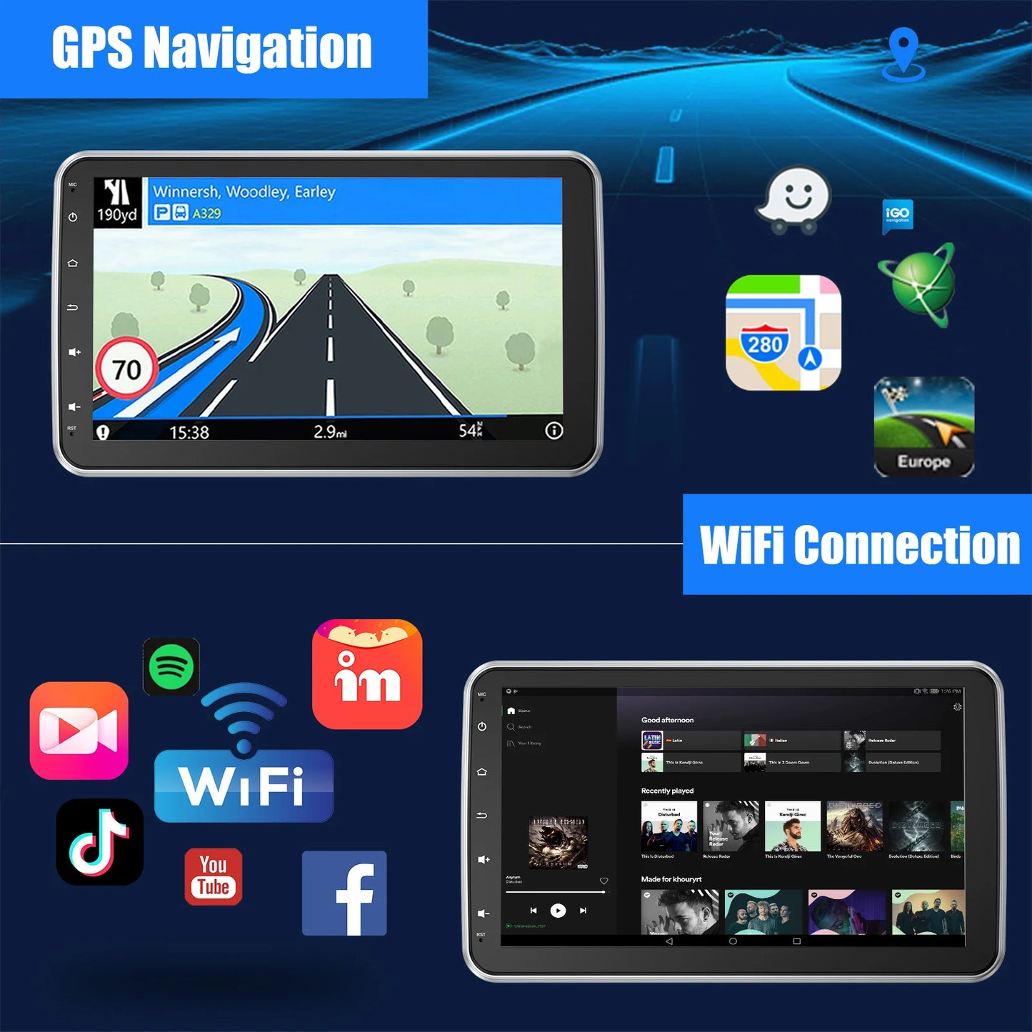 10.1'' 4+64GB 360° Rotatable Single 1DIN Car Stereo Android 14 Carplay WIFI Head Unit FM Radio Bluetooth SWC GPS Navi+DVR&Camera