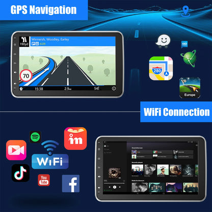 10.1'' 4+64GB 360° Rotatable Single 1DIN Car Stereo Android 14 Carplay WIFI Head Unit FM Radio Bluetooth SWC GPS Navi+DVR&Camera