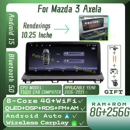 8 Core 8G+256GB Android 15 For Mazda 3 Axela 2016-2021 10.25"Touch Screen 2DIN Smart Car System Stereo BT WIFI Carplay AutoRadio