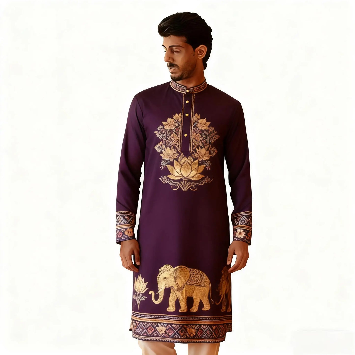 National Style Men Digital Printed Kurta Vardha Regular Mandarin Long Suitable Musulmans Homme Traje Arabe Hombre