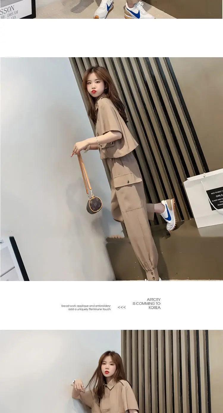 Fashionable Youthful Workwear Career Two-Piece Set Summer New Light Maturity Hepburn Style Quality Polyester Fiber Long Pants