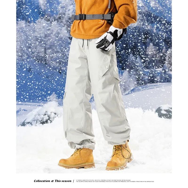 Men's 90% White Duck Down Ski Pants Waterproof Windproof Thermal Trousers Outdoor Wear Resistant Snow Sports Overalls Men