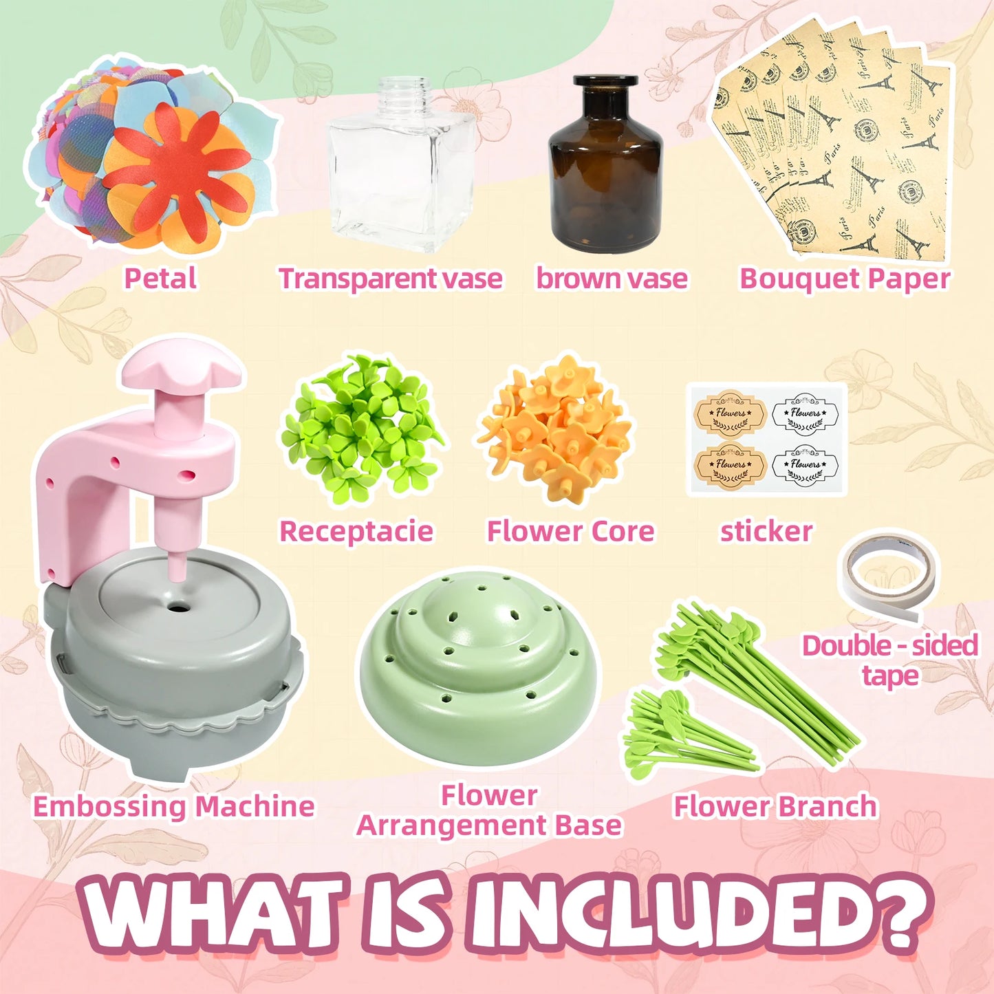 DIY Craft Kits Toys Kids Handmade Bouquet Making Machine Set Artificial Flower Toy Set Flower Arrangement Girls Educational Gift