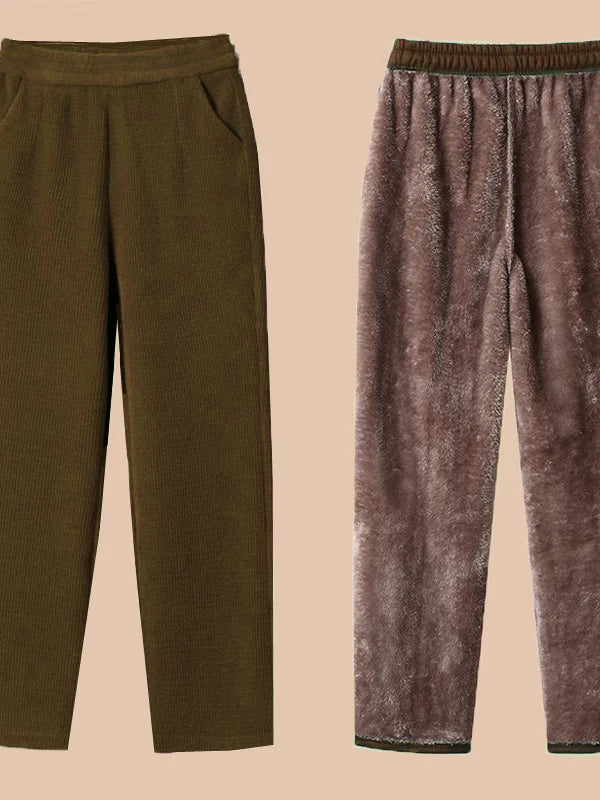 Thickened Fleece Lined Corduroy Winter Pants for Mom High Waist Loose Fit Straight Leg Warm Casual Trousers for Women over 40