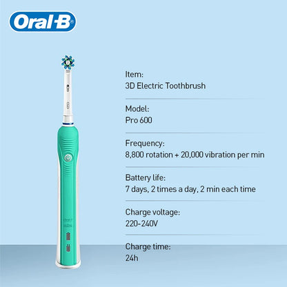 Oral B Electric Toothbrush Pro 4000 3D Action Daily Clean Teeth Visible Pressure Sensor 4 Modes Gum Cares Waterproof Rechargeabl