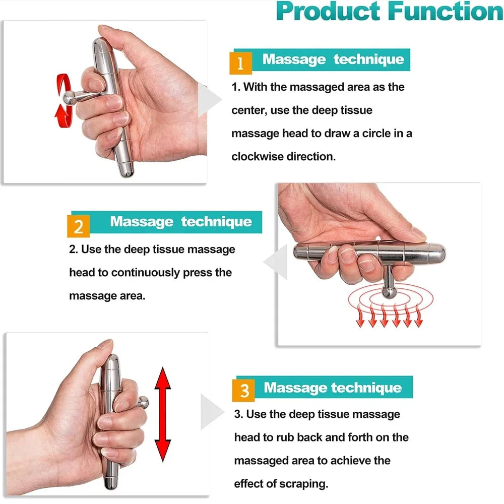 T-Bar Stainless Steel Manual Deep Tissue Massage Tool Target Trigger Points Massage for Pain Relief Full-Body Fascial Relaxation