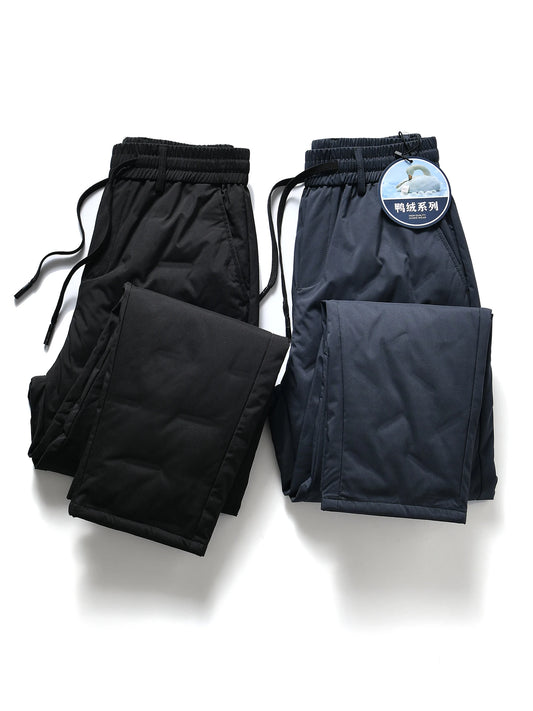 Men's Lightweight Duck down Straight Leg Elastic Waist Pants Winter Warm Casual Fashionable Polyester Fiber Long Trousers